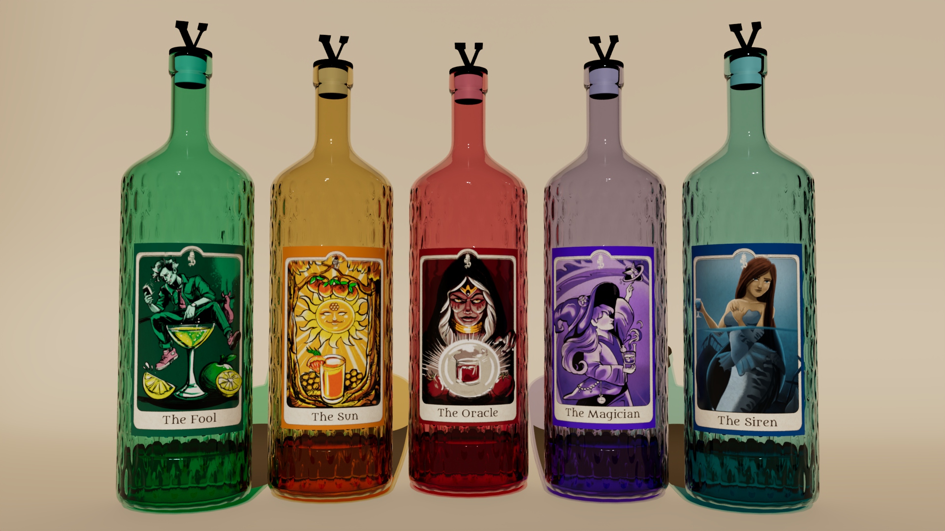 Saga V banner: five front-facing bottles