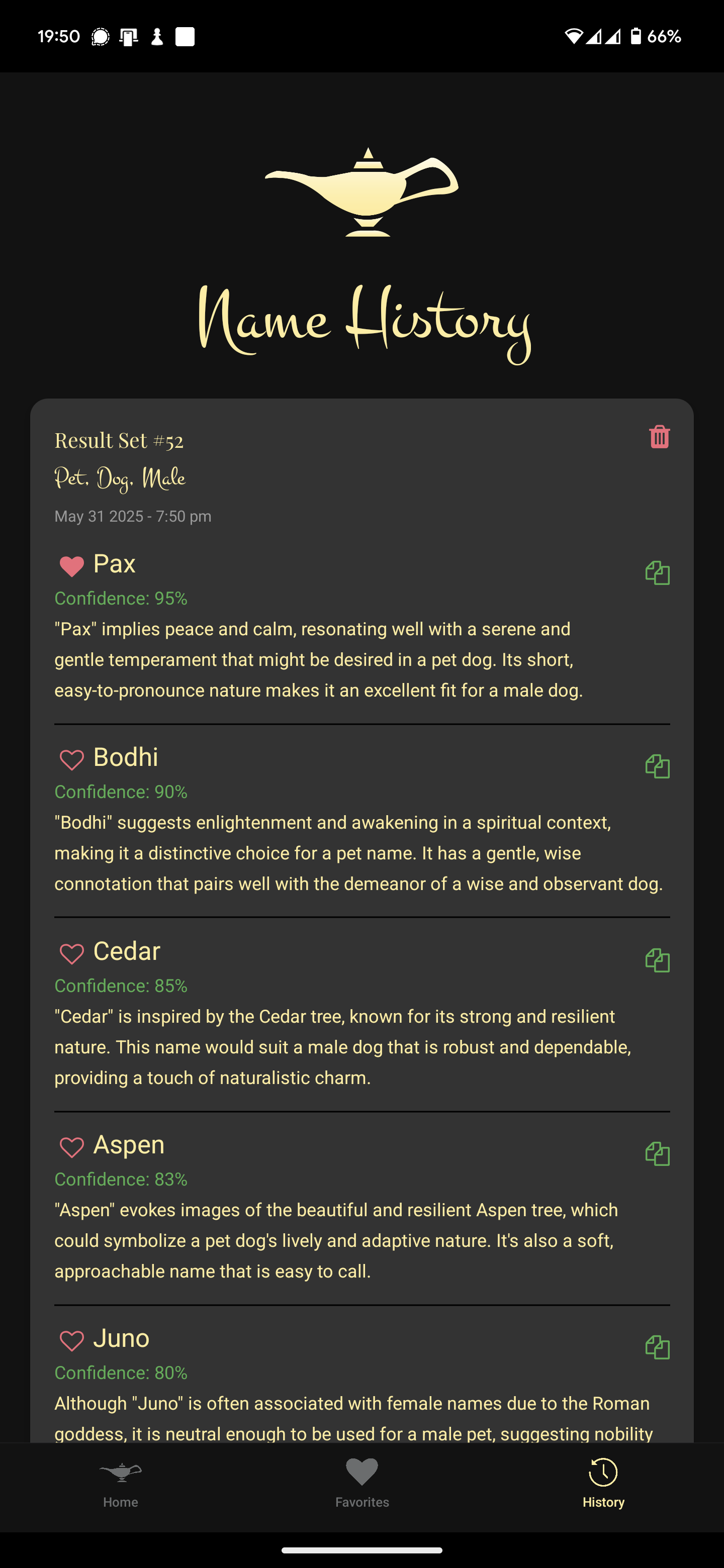 Name Geniw app screenshot - results